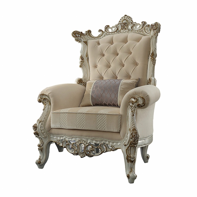 Fabric Antique Pearl Upholstery Poly-Resin Accent Chair w Pillow By Homeroots