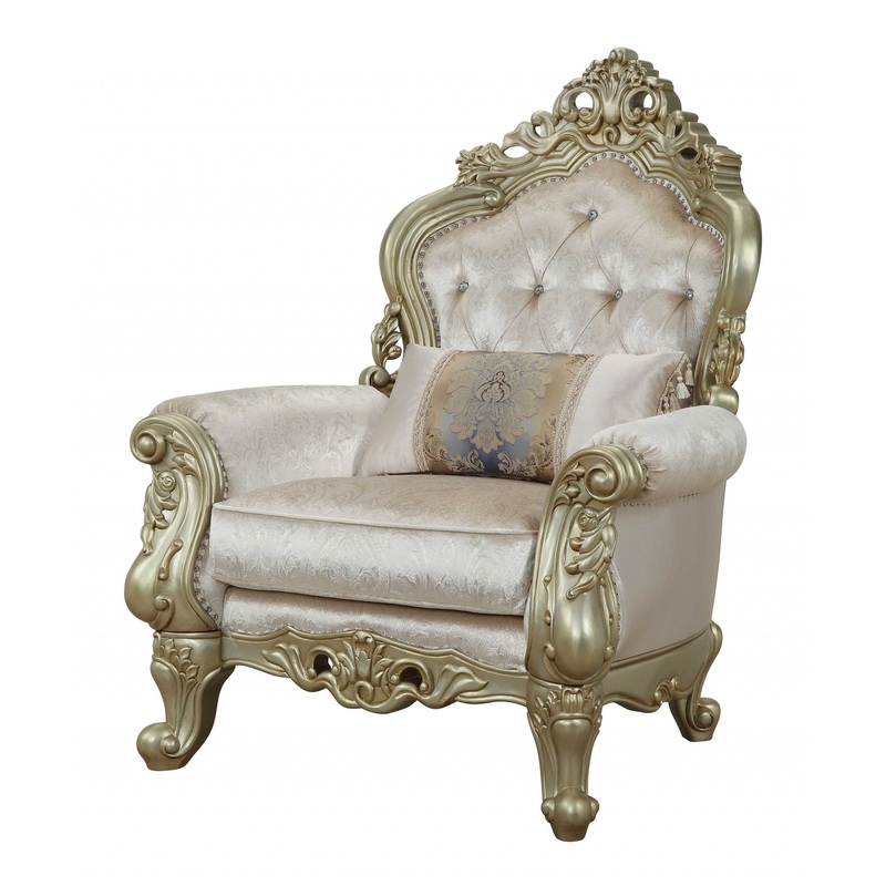 Fabric Antique White Upholstery Poly-Resin Chair w Pillow By Homeroots