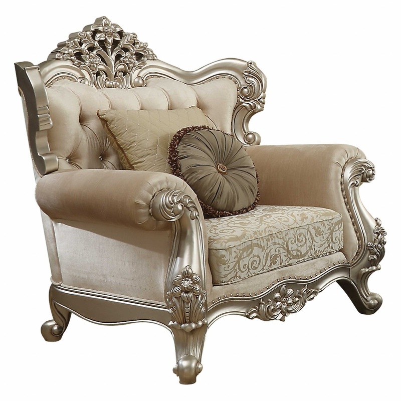 Fabric Champagne Upholstery Wood LegTrim Chair w Pillows By Homeroots