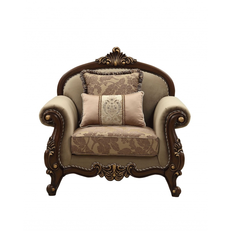 Fabric Walnut Upholstery Wood LegTrim Chair w Pillows By Homeroots - 347247