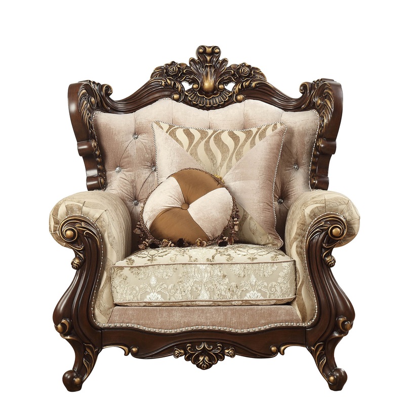Fabric Walnut Upholstery Wood LegTrim Chair w Pillows By Homeroots - 347251
