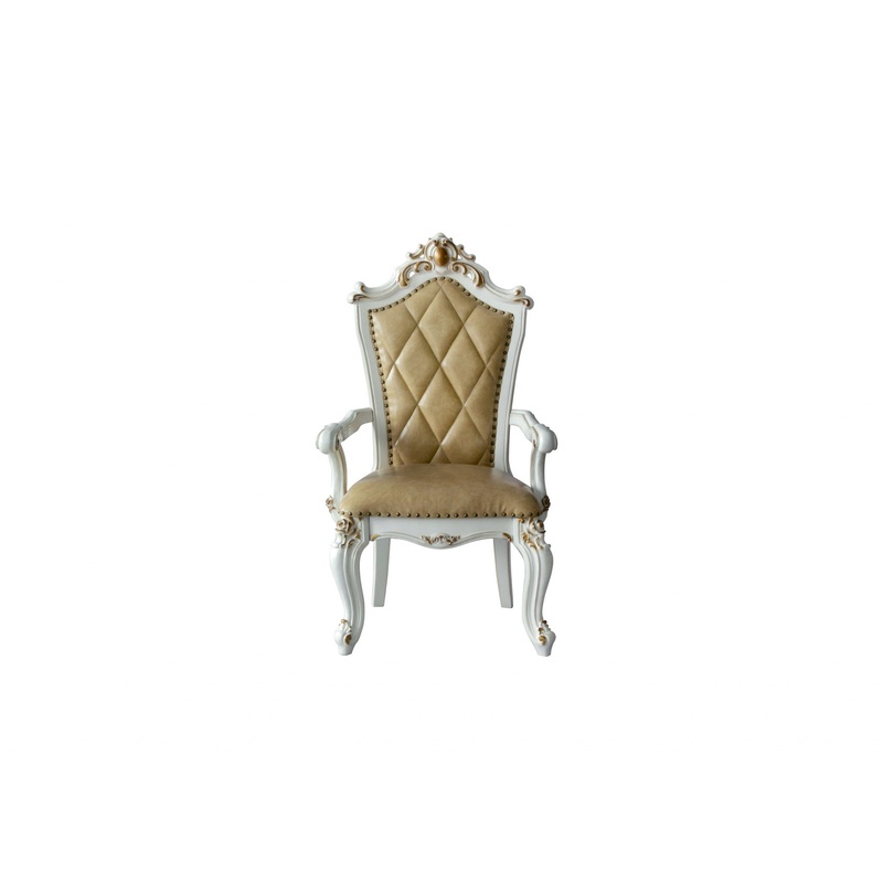 FauLeather Antique Pearl Wood Finish Seat Arm Chair Set By Homeroots