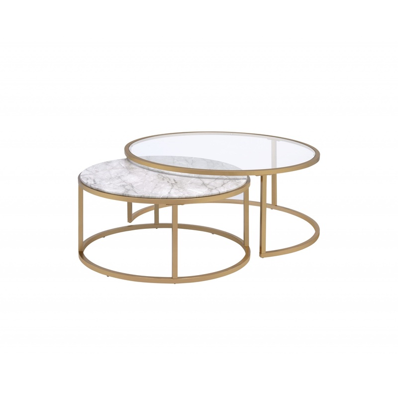 Faux Marble Gold Metal Engineered Wood 2Pc Pk Nesting Table Set By Homeroots