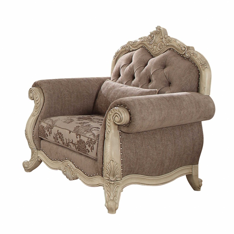 Gray Fabric Antique White Upholstery Poly Resin Chair w Pillow By Homeroots