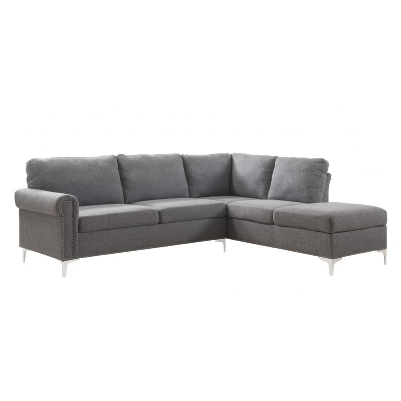 Gray Fabric Upholstery Metal Leg Sectional Sofa By Homeroots