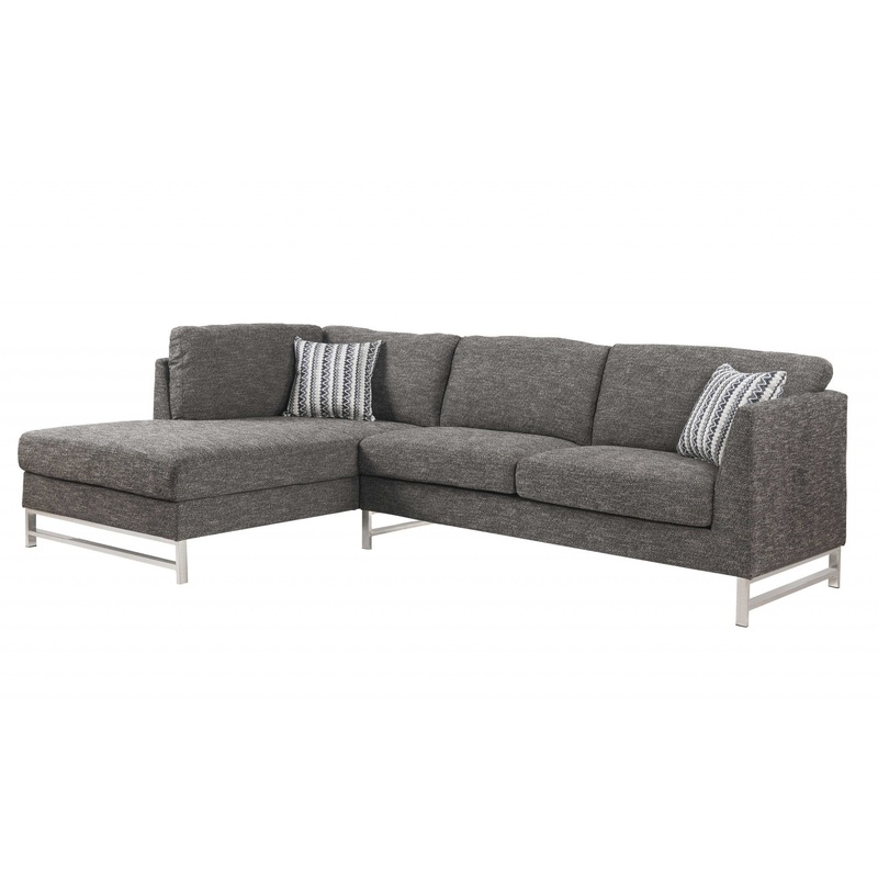 Gray Linen Upholstery Metal Leg Sectional Sofa By Homeroots