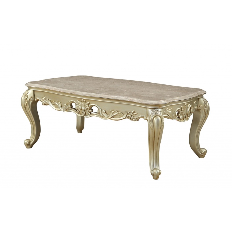 Marble Antique White Wood PolyResin Coffee Table By Homeroots