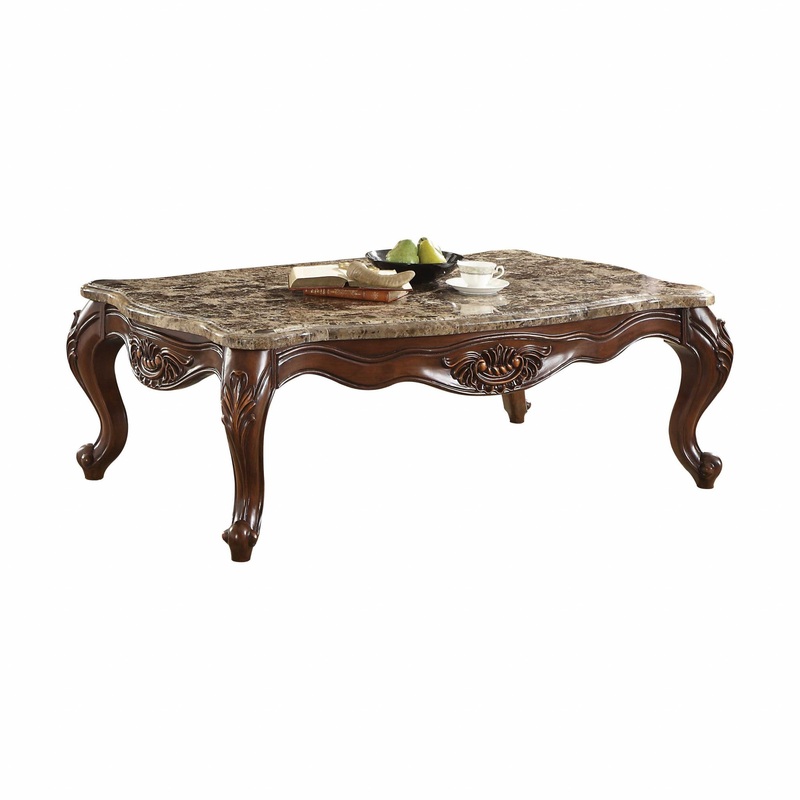 Marble Cherry Oak Wood Coffee Table By Homeroots