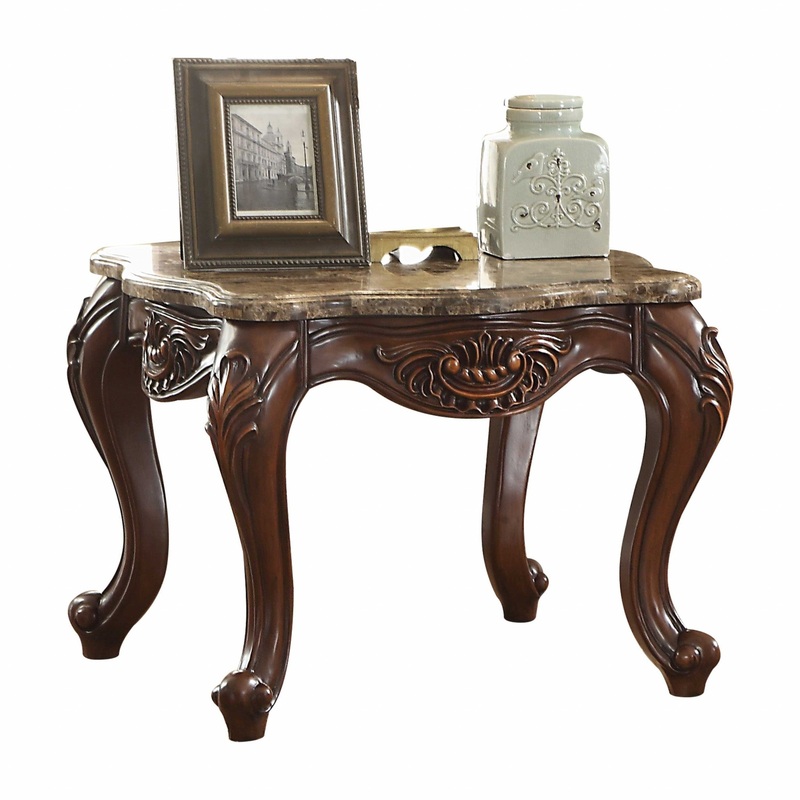Marble Cherry Oak Wood End Table By Homeroots