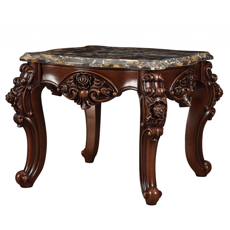 Marble Walnut Wood End Table By Homeroots - 347443