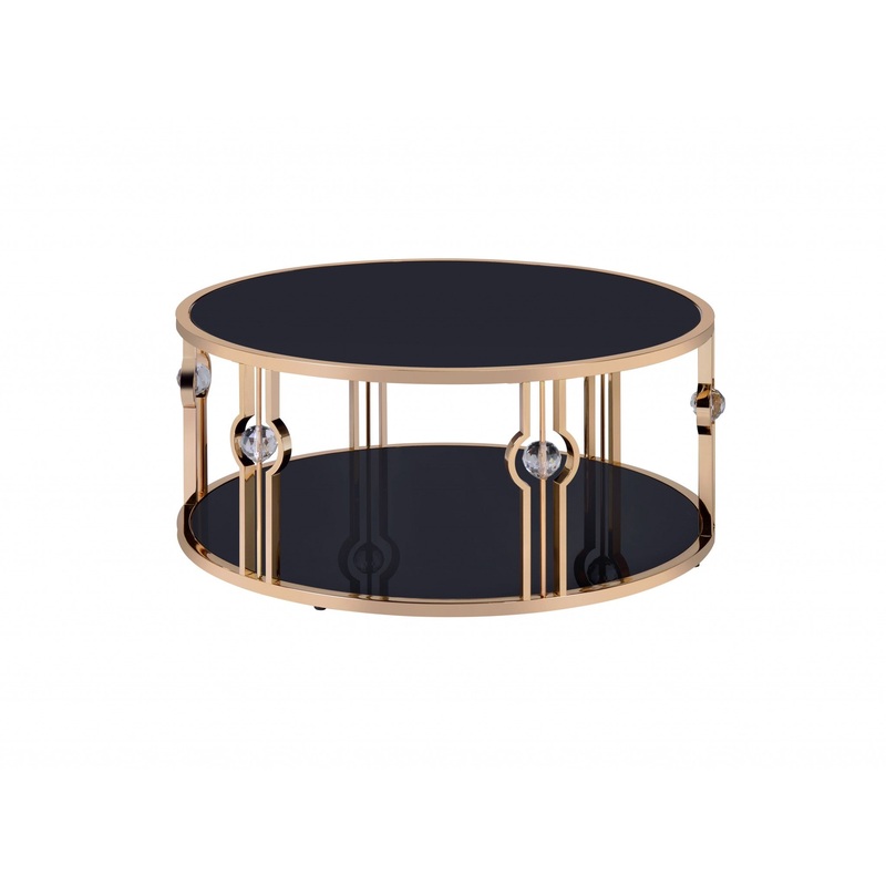 Metal Glass Coffee Table and Gold & Black Glass By Homeroots