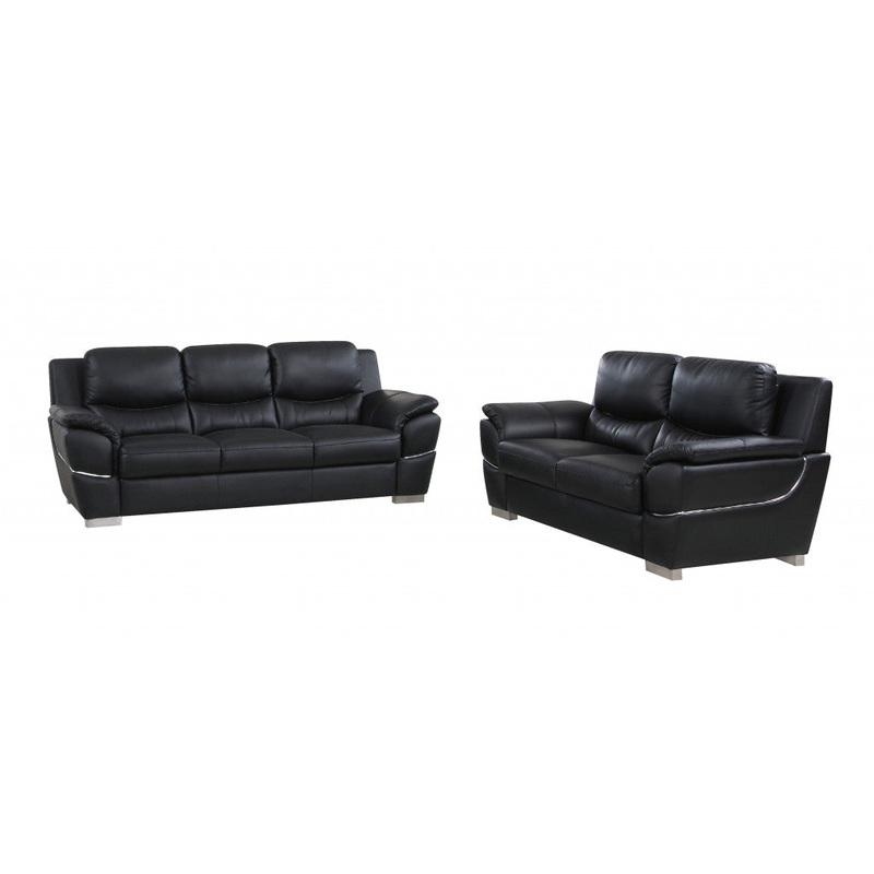 Modern Black Leather Sofa And Loveseat By Homeroots - 343860