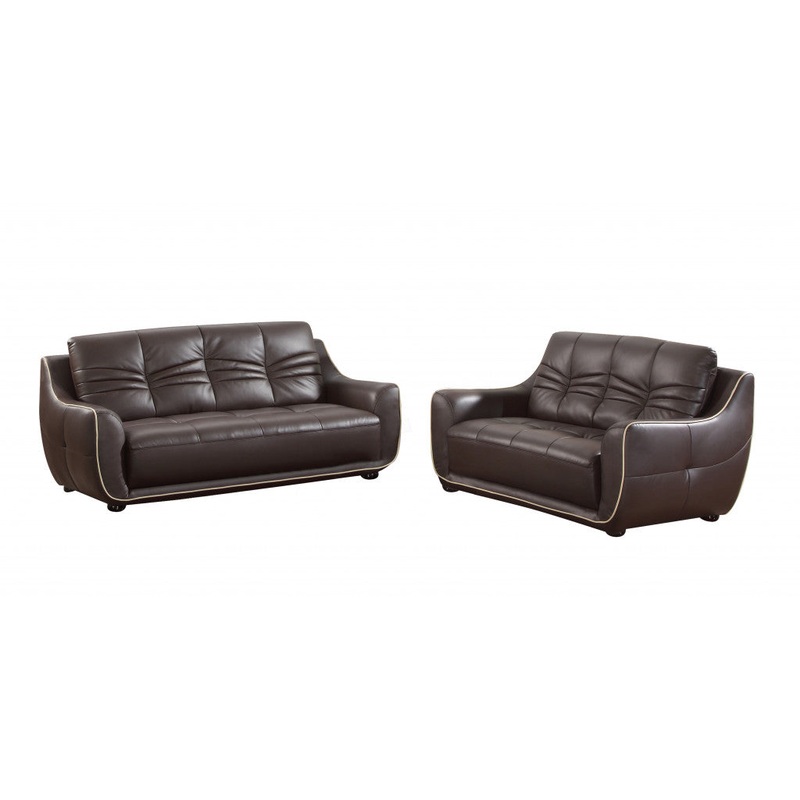 Modern Brown Leather Sofa And Loveseat By Homeroots - 343871
