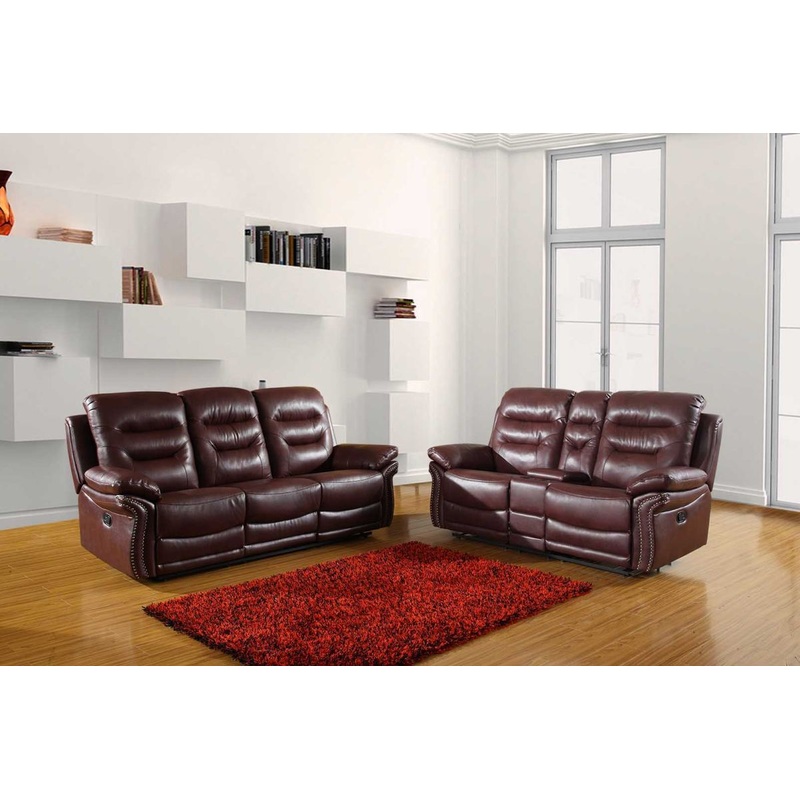 Modern Burgundy Sofa With Console Loveseat By Homeroots
