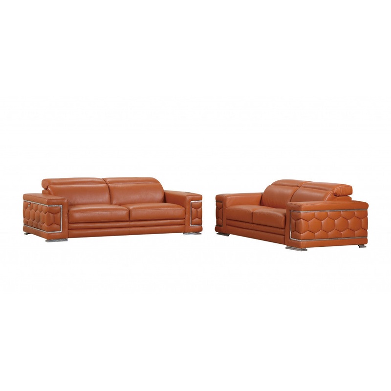 Modern Camel Leather Sofa And Loveseat  By Homeroots