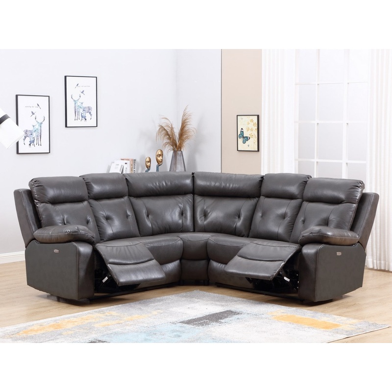 Modern Dark Gray Leather Sectional With Power Recliners By Homeroots