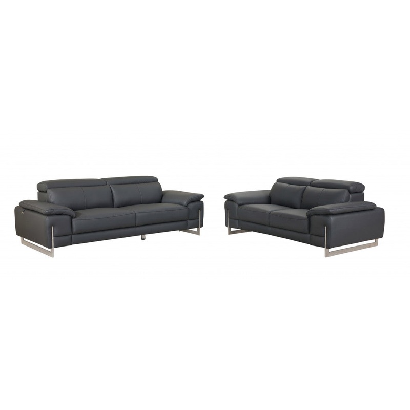 Modern Dark Gray Leather Sofa And Loveseat By Homeroots - 343866