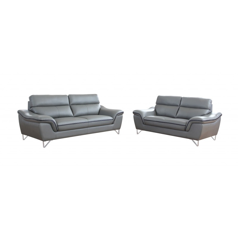 Modern Gray Leather Sofa And Loveseat By Homeroots - 343870