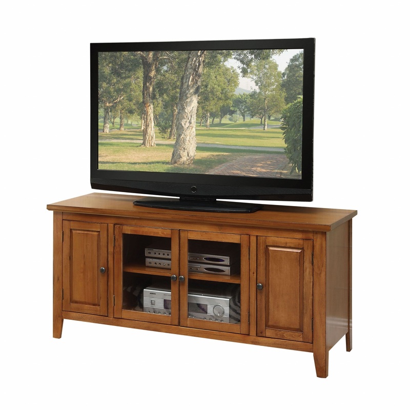 Oak Wood Glass TV Stand for Flat Screen TVs up to ' By Homeroots