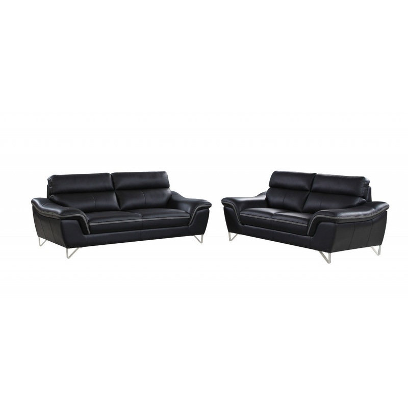 Set of Modern Black Leather Sofa And Loveseat By Homeroots