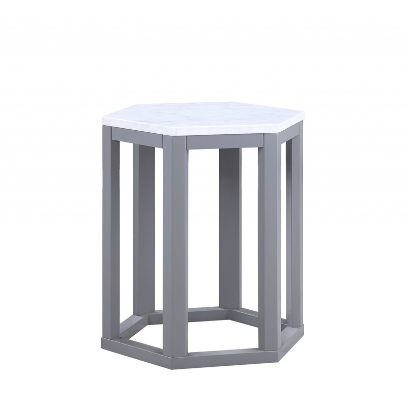 Set Of Two Gray Hexagonal Marble Top End Tables By Homeroots