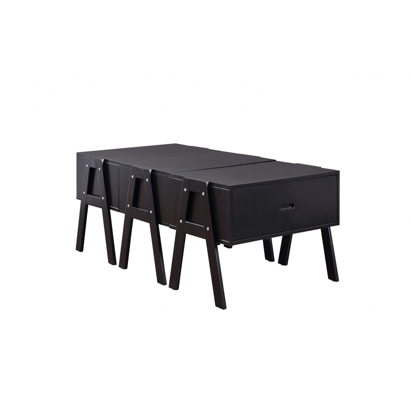 Sleek Black Rectangular Convertible Coffee Table By Homeroots