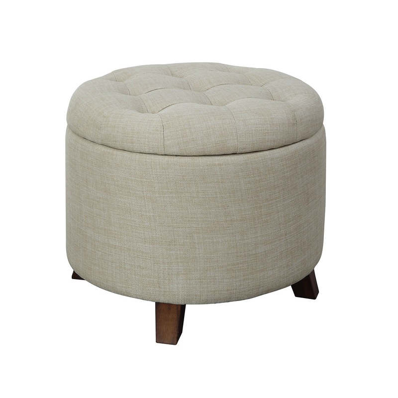 Tan Linen Upholstered Storage Ottoman By Homeroots