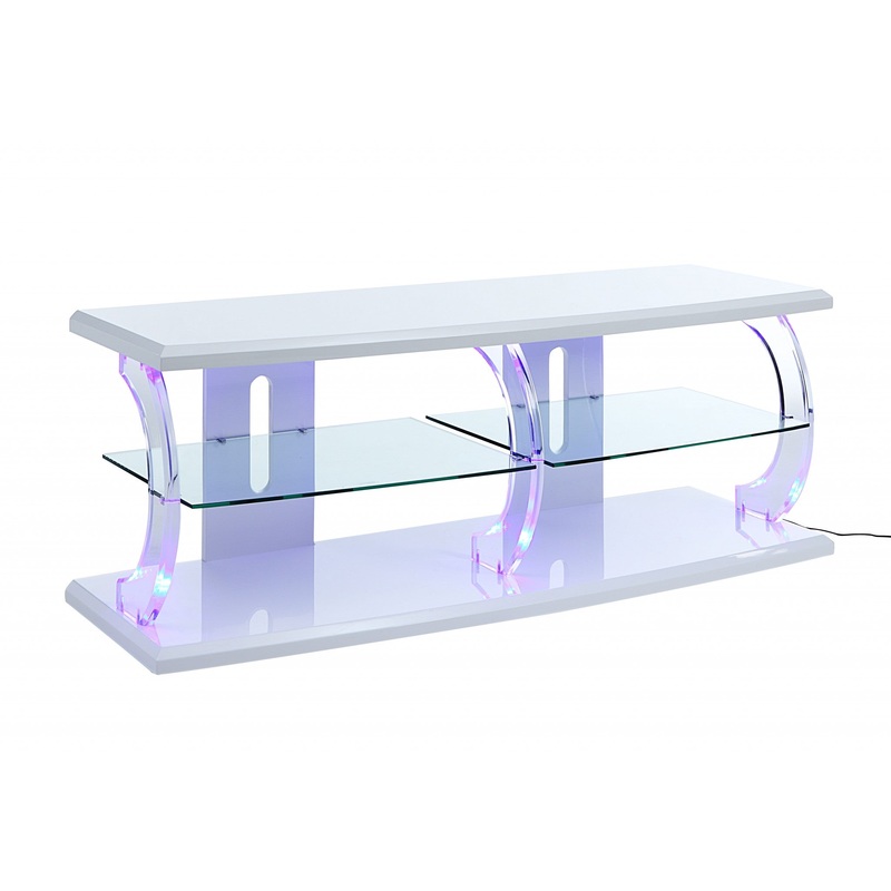 White Clear Glass Wood Veneer (Melamine) TV Stand (LED) By Homeroots