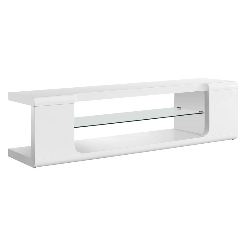White Clear Hollow Core Tempered Glass TV Stand By Homeroots