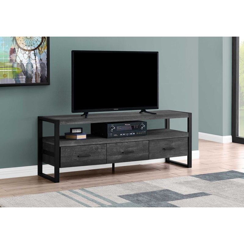 21.75" Black Particle Board Hollow Core & Black Metal TV Stand with 3 Drawers By Homeroots