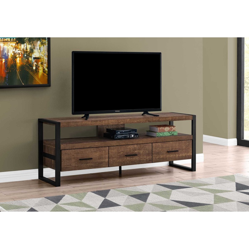 21.75" Particle Board Hollow Core & Black Metal TV Stand with 3 Drawers By Homeroots