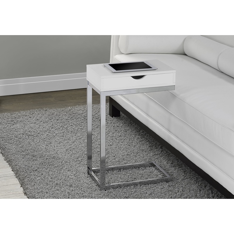 24.5" White Finish and Chromed Metal Accent Table By Homeroots