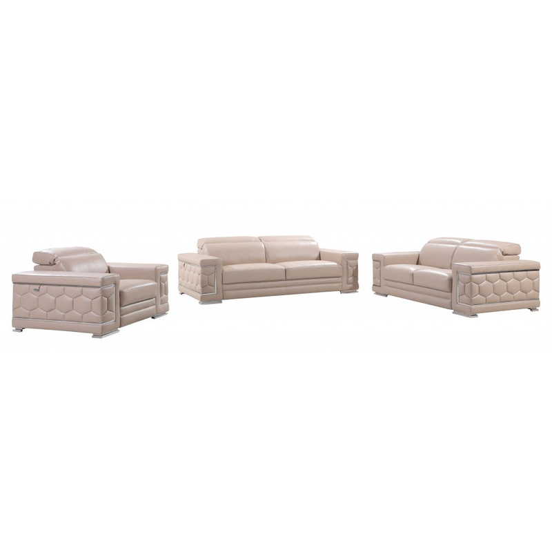 29" to 38" Modern Beige Leather Sofa By Homeroots