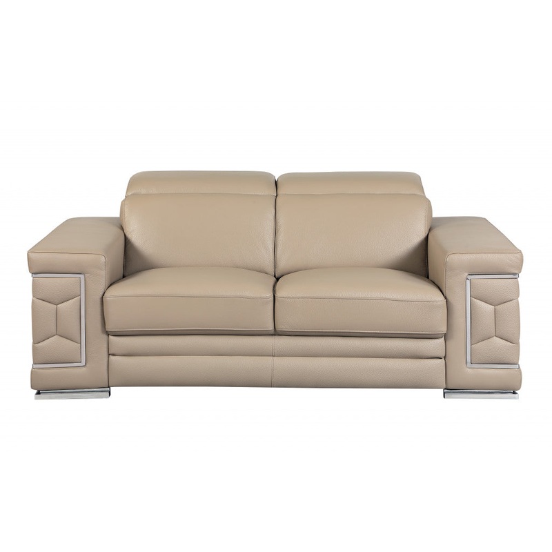 29to 38" Modern Beige Leather Loveseat By Homeroots