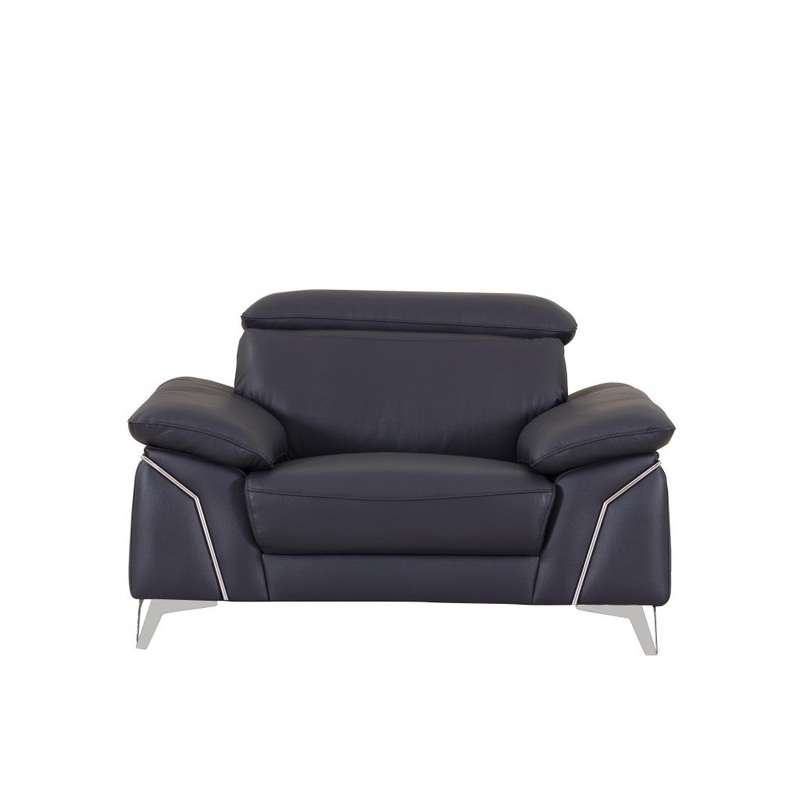 31" Navy Blue Genuine Italian Leather Chair By Homeroots