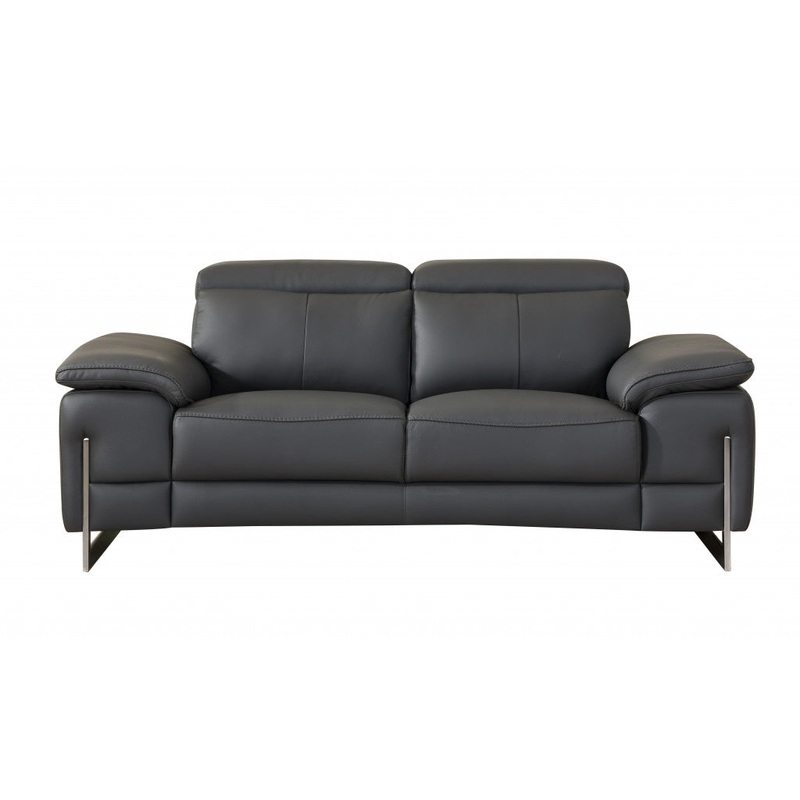 31" Tasteful Dark Grey Leather Loveseat By Homeroots
