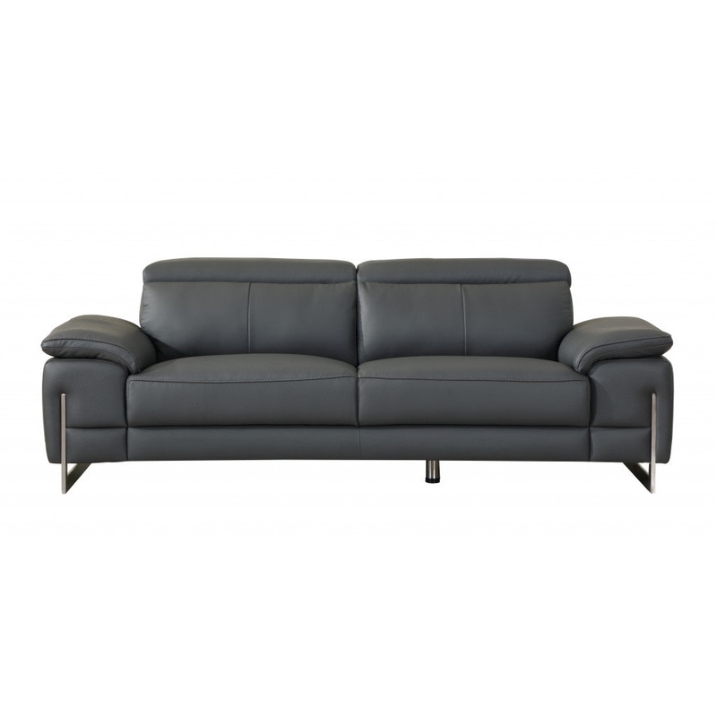 31" Tasteful Dark Grey Leather Sofa By Homeroots