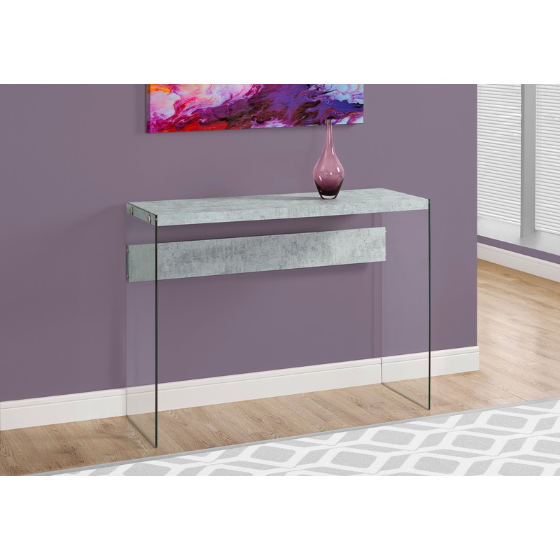 32" Grey Cement Particle Board and Clear Tempered Glass Accent Table By Homeroots