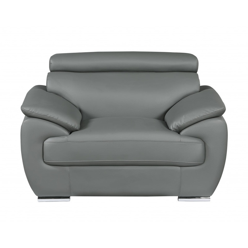 32" to 38" Grey Captivating Leather Chair By Homeroots