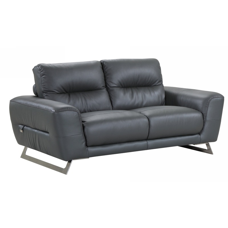 34" Lovely Dark Grey Leather Loveseat By Homeroots