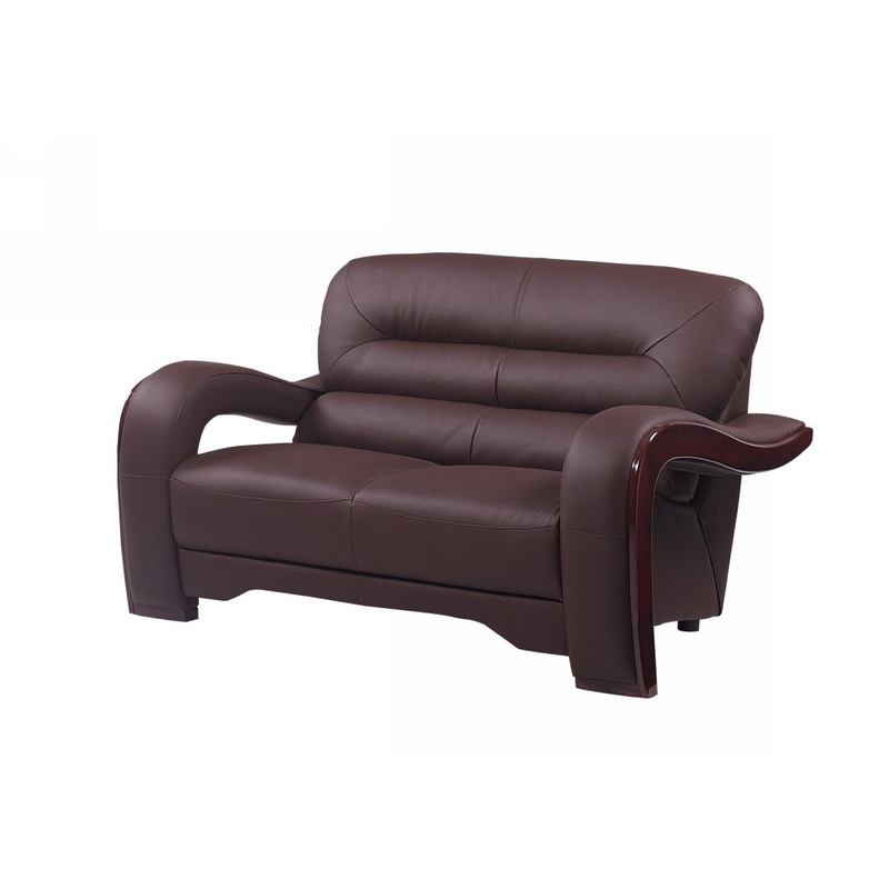 36" Glamorous Brown Leather Loveseat By Homeroots