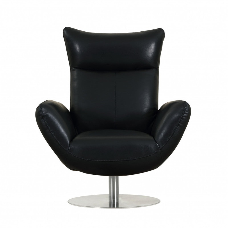43" Black Contemporary Leather Lounge Chair By Homeroots