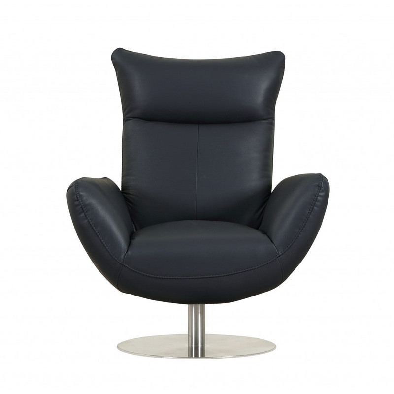 43" Navy Contemporary Leather Lounge Chair By Homeroots