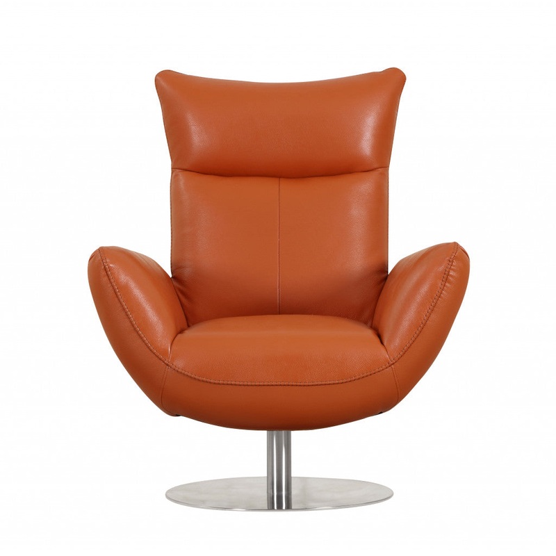43" Orange Contemporary Leather Lounge Chair By Homeroots