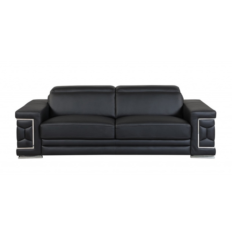 89" Sturdy Black Leather Sofa By Homeroots