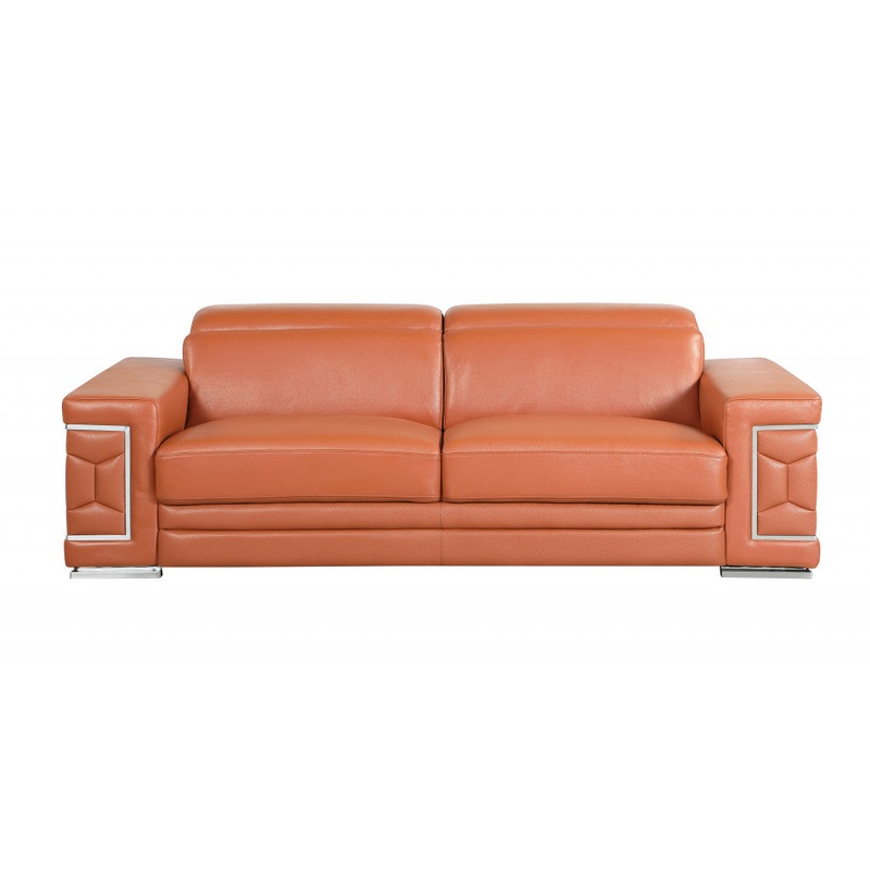 89" Sturdy Camel Leather Sofa By Homeroots- Only Main sofa