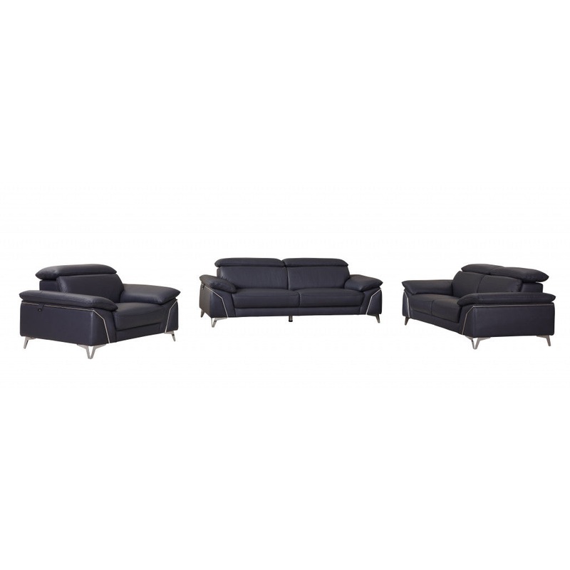93" Navy Leather Sofa Set By Homeroots