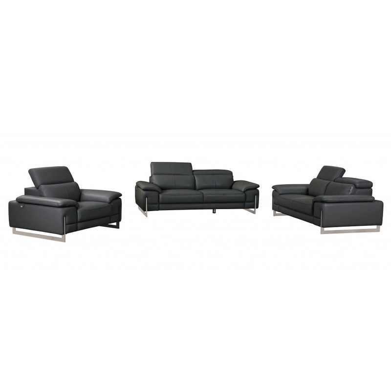 93" Tasteful Dark Grey Leather Sofa Set By Homeroots