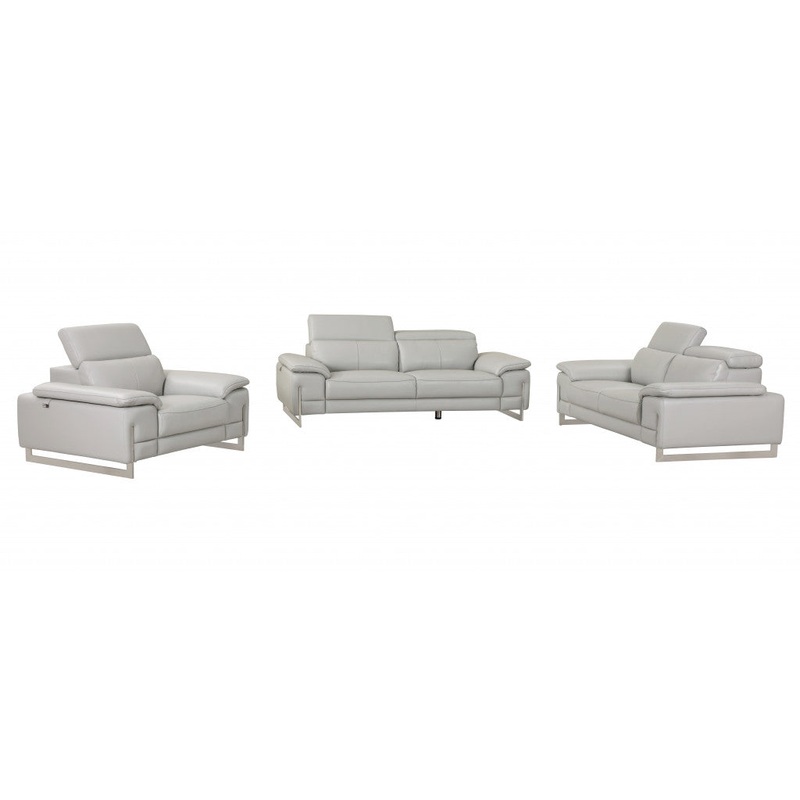 93" Tasteful Light Grey Leather Sofa Set By Homeroots