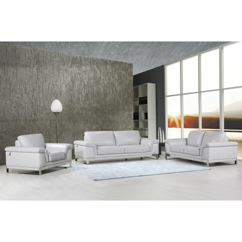 96" Lovely Light Gray Leather Sofa Set By Homeroots